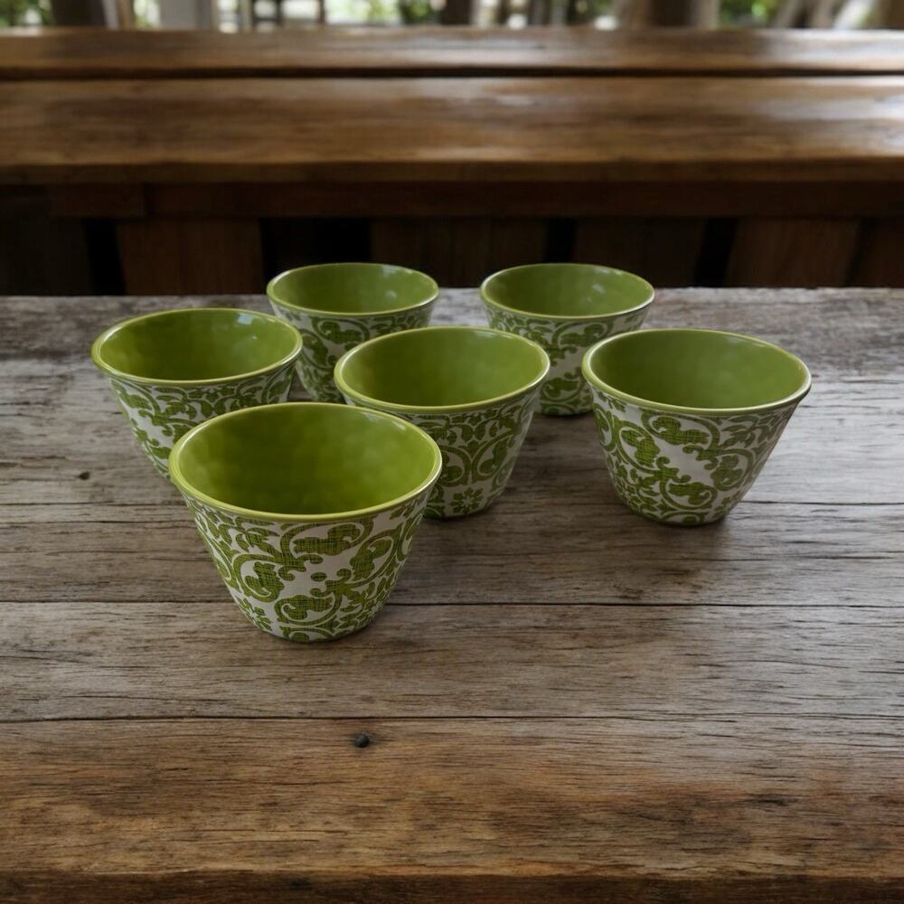 Pier 1 Set of 6 Royal Regal Trellis Lime Green Melamine 3” Fruit/Snack Bowls